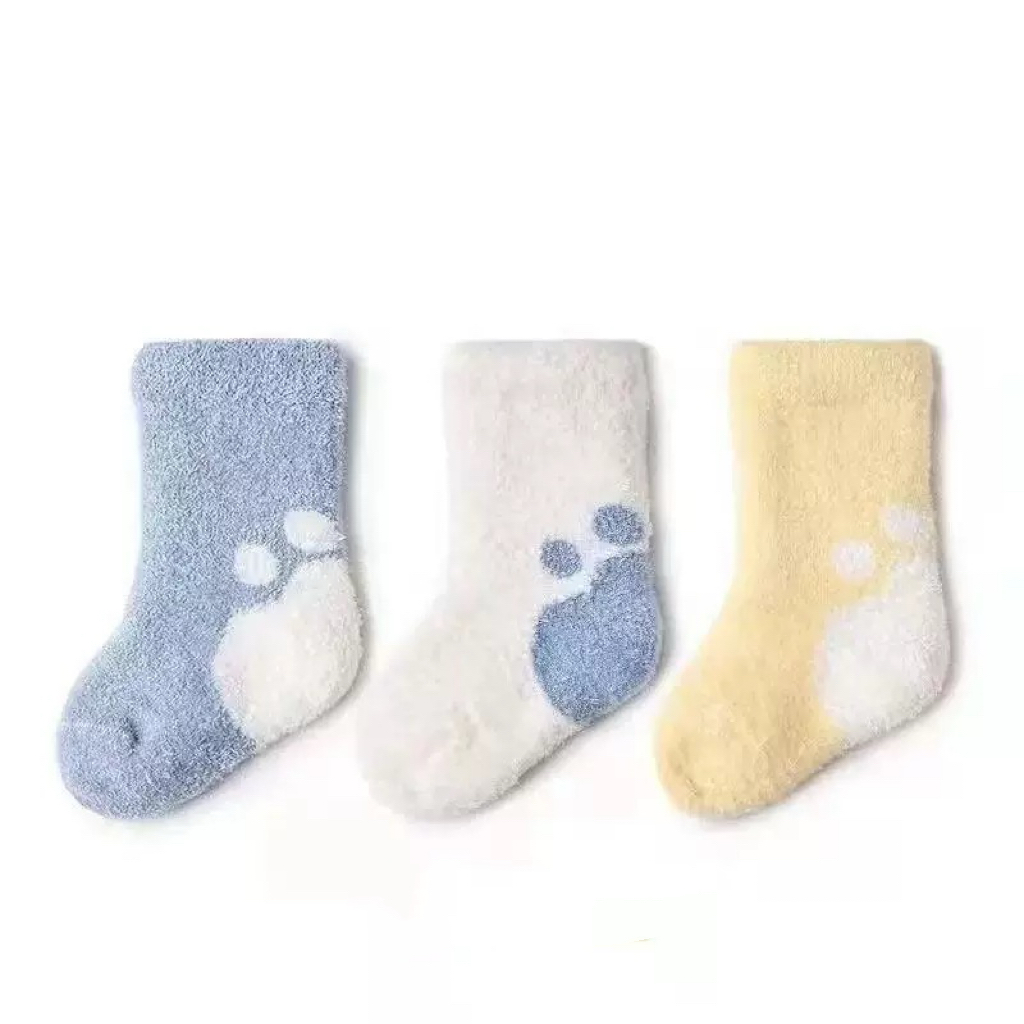 彩虹房子新生儿婴儿a类棉质秋冬季加绒加厚毛圈保暖中筒地板袜