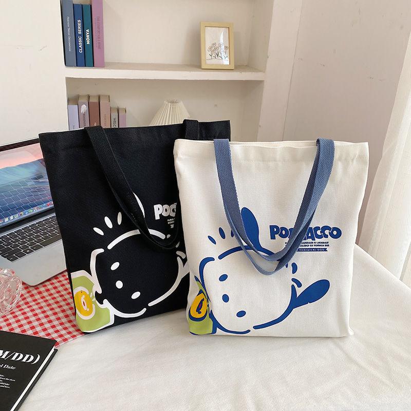Canvas Bag for Women, Mori-Style, High Aesthetic Value, Niche Cartoon Shoulder Bag, Large Capacity for Carrying Books, Tote Bag for Going Out