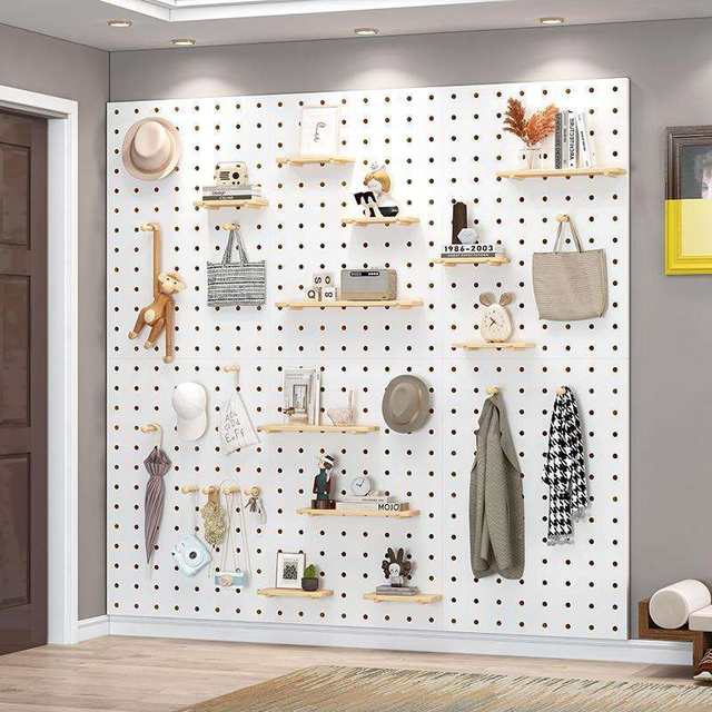 Solid wood hole board custom-made storage rack on the entrance wall of the entrance wall hanging board hook accessories partition wall display storage rack
