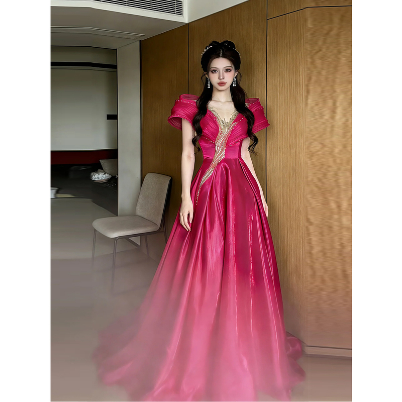 Evening Dress for Women with Heavy Beading, Suitable for Hosts, Elegant and Grand, for Ethnic Vocal Performances, Student Art, and Guzheng Performances, Slimming Effect Evening Dress for Women with Heavy Beading, Suitable for Hosts, Elegant and Grand, for Ethnic Vocal Performances, Student Art, and Guzheng Performances, Slimming Effect