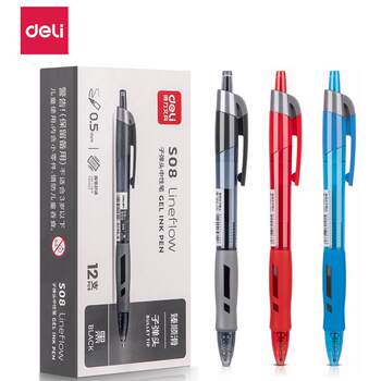 Deli S08 Retractable Gel Pen, Black Bullet Tip, Ultra-Smooth, Student Writing, Black and Red Ink Pen, Office Signing