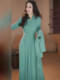 Mijie 2025 spring new fashion mint blue V-neck waist dress feminine high-end slimming long skirt