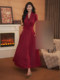 Mijie 2025 new autumn French fashion retro red V-neck long-sleeved dress women's waist slimming long skirt