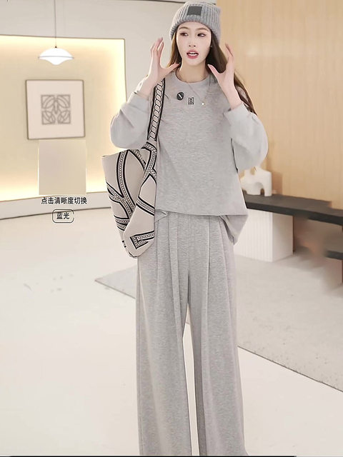 Mijie 2025 Autumn New Stylish and Youthful Gray Casual Suit for Women, Fashionable and Loose-Fitting, Slimming Two-Piece Set
