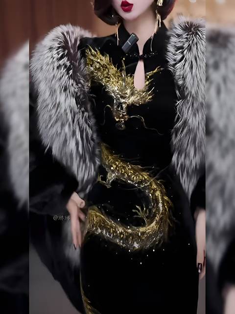 Mijie 2025 New Chinese-Style Improved Cheongsam with a Goddess-Like Temperament, Light Luxury and High-End Feel, Black Hand-Painted Dress