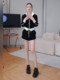 Mijie 2025 Autumn New Fashionable Black and White Color-Block Casual Suit for Women, Elegant and Slimming Two-Piece Set