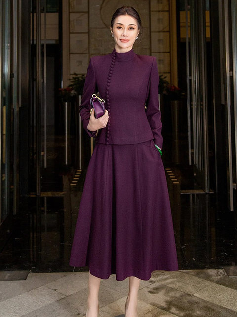Mijing's Mature and Elegant Style Purple High-Neck Suit for Women, High-End and Stylish, Slimming and Suitable for Commuting and Workplace