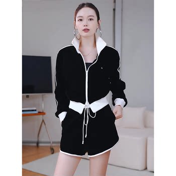Mijie 2025 Autumn New Fashionable Black and White Color-Block Casual Suit for Women, Elegant and Slimming Two-Piece Set
