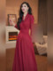 Mijie 2025 new autumn French fashion retro red V-neck long-sleeved dress women's waist slimming long skirt