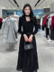 Mijie 2025 Winter New Elegant Black Dress for Women, Long-Sleeved, Waist-Cinching, Pleated Long Dress, Slimming and Stylish