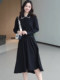 Mijie 2026 Spring French-Style Black Dress with Lapel Collar, Waist-Cinching, Slimming Mid-Length Dress with an Elegant and Mature Look