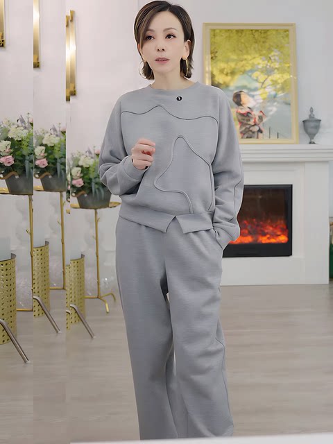 Mijie 2025 New Stylish and Age-Reducing Gray Suit for Women, Elegant, Fashionable, Versatile, Slimming Top and Long Pants Two-Piece Set