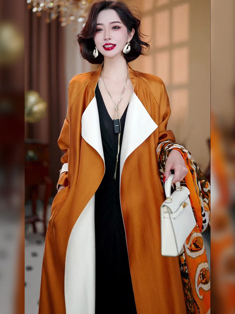 Mijie 2025 Autumn New Fashionable Age-Reducing Platinum Reversible Trench Coat for Women, Elegant and Versatile, Slimming Mid-Length Coat