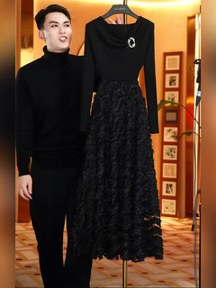 Mijie 2026 spring new style light luxury style black lace splicing dress women's high-end slimming long skirt