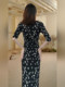 Mijie 2025 Autumn New Fashionable Black V-Neck Printed Slit Dress for Women, Elegant and Slimming Long Dress