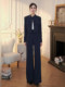 Mijie 2025 Autumn New Fashionable Age-Reducing Navy Blue Suit, Stylish and Slimming Top and Long Pants Two-Piece Set