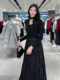 Mijie 2025 Winter New Elegant Black Dress for Women, Long-Sleeved, Waist-Cinching, Pleated Long Dress, Slimming and Stylish
