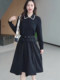 Mijie 2026 Spring French-Style Black Dress with Lapel Collar, Waist-Cinching, Slimming Mid-Length Dress with an Elegant and Mature Look