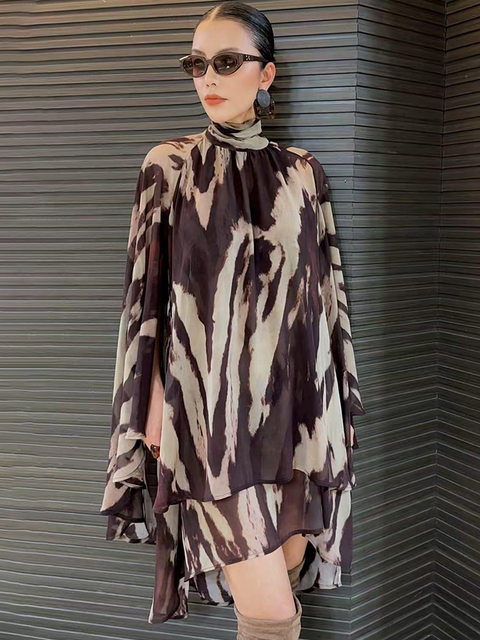 Mijie 2025 New Stylish Age-Reducing Coffee-Colored Fashion Dress for Women, Elegant and Beautiful, Long-Sleeved, Loose and Slimming Dress