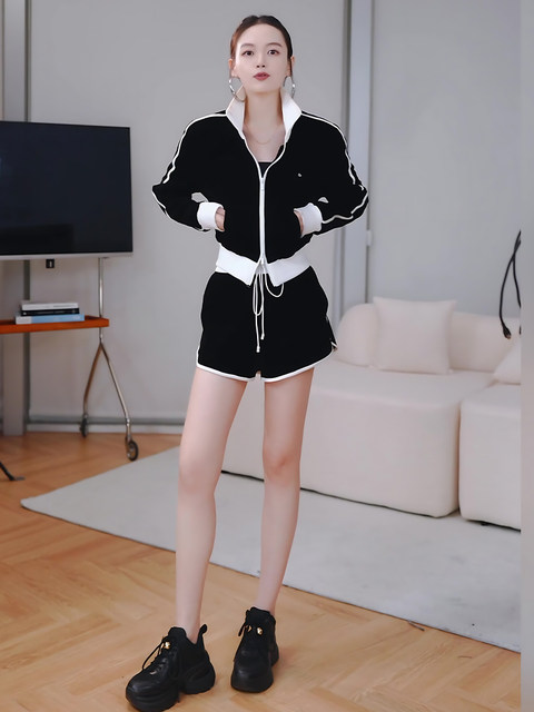 Mijie 2025 Autumn New Fashionable Black and White Color-Block Casual Suit for Women, Elegant and Slimming Two-Piece Set