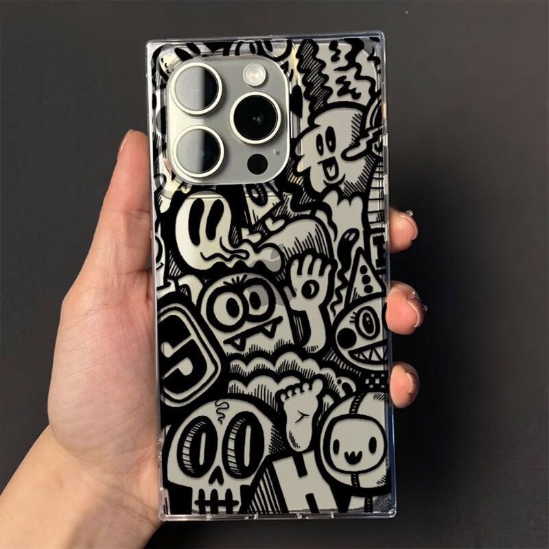 Trendy Graffiti Monster Phone Case Suitable for Apple 17 Pro Max, iPhone 16 Pro Square Case, 15 Pro Max Right-Angle Edge, 14 Plus Transparent Square Case, 13 Pro Niche Design, 12/11 Trendy Graffiti Monster Phone Case Suitable for Apple 17 Pro Max, iPhone 16 Pro Square Case, 15 Pro Max Right-Angle Edge, 14 Plus Transparent Square Case, 13 Pro Niche Design, 12/11