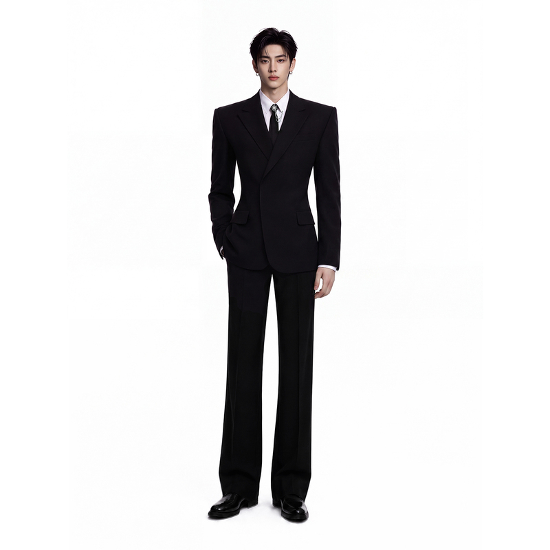Yicai【Night Star Tailoring】Wide-Shoulder, Narrow-Waist Suit with a Notched Lapel and Raised Shoulder Design, Waist-Cinching Suit
