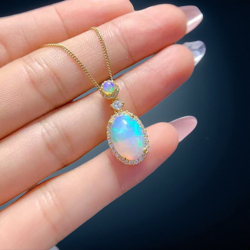 【Dida Jewelry】Natural Opal Necklace for Women with Full Fire Color Oval Pendant, Fashionable, Simple, and High-End Feel 8*12
