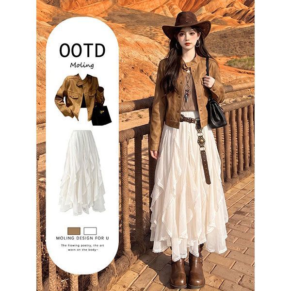 Bohemian Vacation-Style Midi Skirt for Autumn Travel in Northwest Xinjiang, Looks Great with a Melard Jacket Bohemian Vacation-Style Midi Skirt for Autumn Travel in Northwest Xinjiang, Looks Great with a Melard Jacket