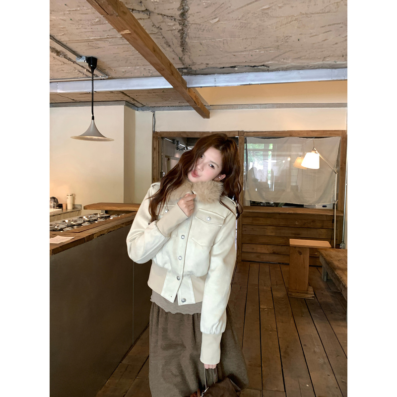 Asspaa Fur Collar Work Jacket Women's Autumn 2026 New Style High-End Short Motorcycle Jacket That Looks Great