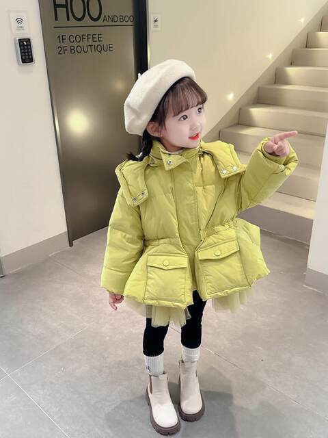 Girls' Super Stylish down Jacket 2024 New Trendy Winter Sweet Mid-Length Lightweight Thickened Cotton Coat for Baby Girls