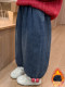 [One-Piece Fleece]Girls' Fleece-Lined Jeans 2025 Autumn and Winter New Style Super Cute Children's Thin Fleece Lantern Pants