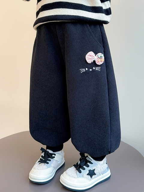 [One-Piece Fleece]Girls' Fleece-Lined Pants 2025 Autumn and Winter New Style Super Stylish Thin Fleece Casual Pants Children's Trendy Sweatpants
