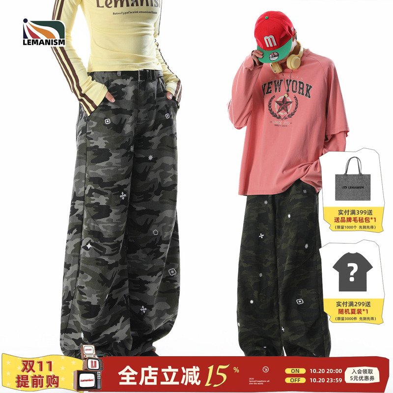Lemanism American Style Trendy Retro Camouflage Loose Casual Pants Men's 2026 New Cargo Pants Couple Style Long Pants