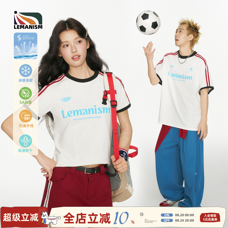 Lemanism Trendy American Style Color-Block Striped Short-Sleeve T-Shirt for Men, 2026 Summer New Couple Style T-Shirt for Women Lemanism Trendy American Style Color-Block Striped Short-Sleeve T-Shirt for Men, 2026 Summer New Couple Style T-Shirt for Women