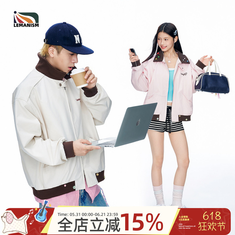 Lemanism Celebrity Style American Barn-Style Patchwork Couple's Jacket Men's 2026 New Spring and Autumn Coat Women's