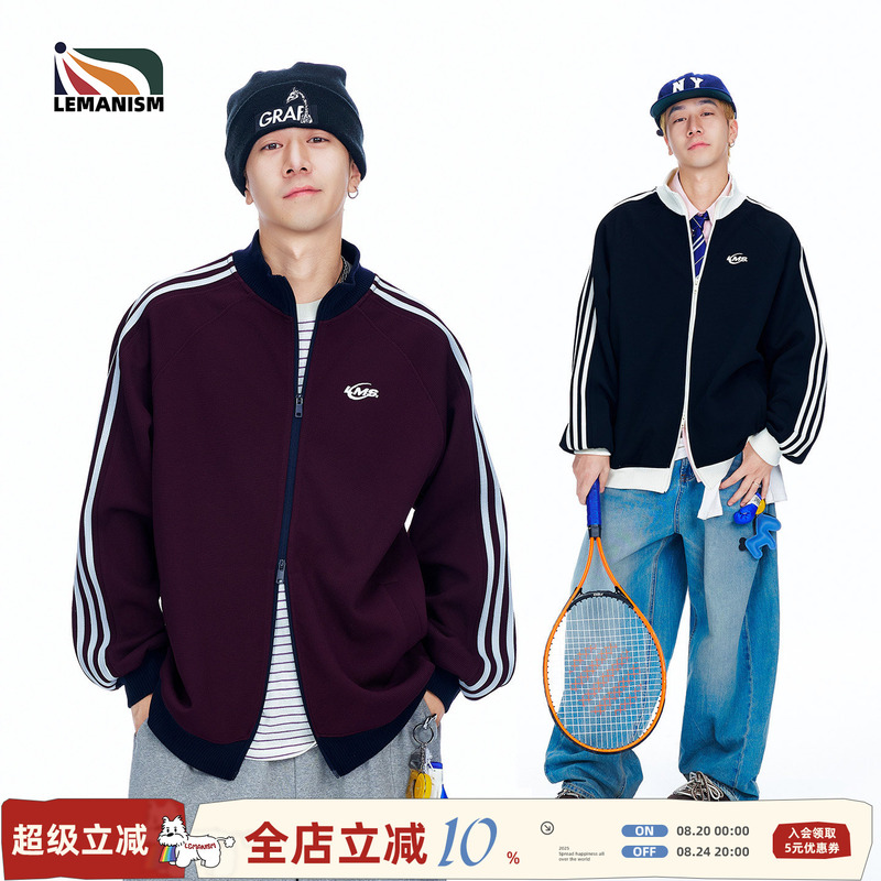 Lemanism American Style Trendy Brand Stand-Up Collar Three-Stripe Cardigan Jacket for Men 2026 Autumn New Couple Style Jacket for Women Lemanism American Style Trendy Brand Stand-Up Collar Three-Stripe Cardigan Jacket for Men 2026 Autumn New Couple Style Jacket for Women