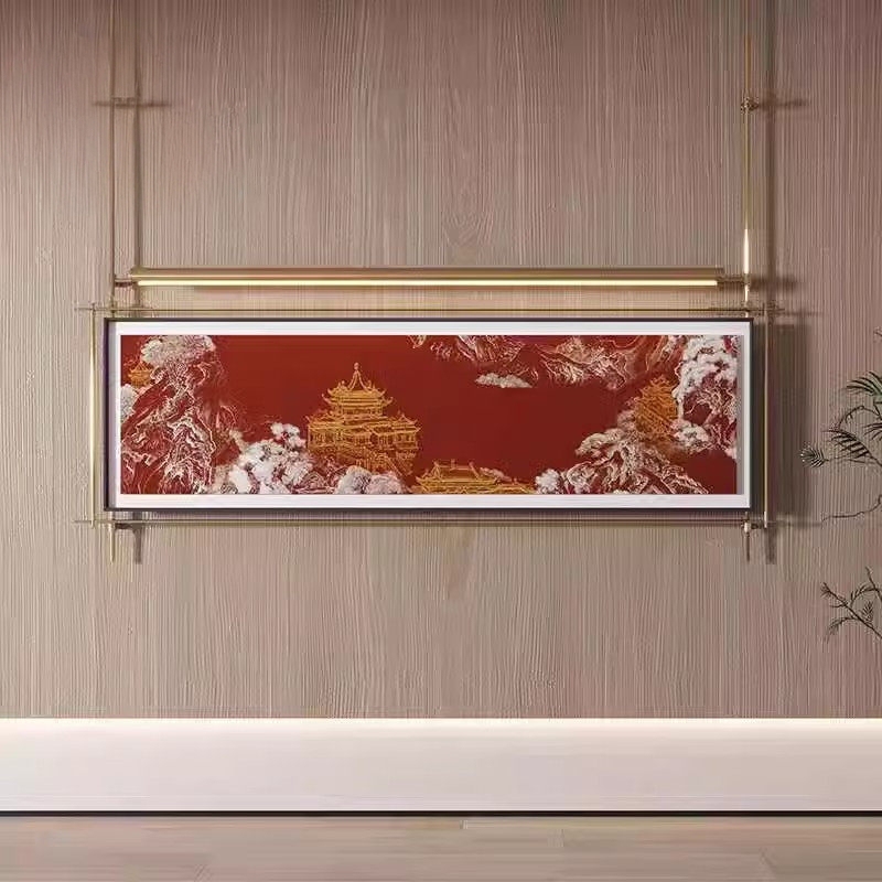 Medieval-Style Metal Hanging Rod Landscape Decorative Painting for Living Room Wall, Hotel and Restaurant Private Room Wall Art with Lighted Illumination Medieval-Style Metal Hanging Rod Landscape Decorative Painting for Living Room Wall, Hotel and Restaurant Private Room Wall Art with Lighted Illumination