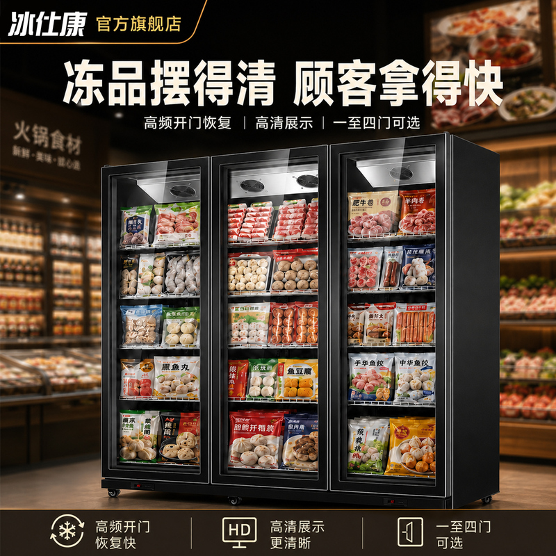 Bingshikang Commercial Freezer Display Cabinet for Frozen Goods, Beef, Ice Cream, Vertical Low-Temperature Freezer, Dual-Temperature Refrigeration and Freezing
