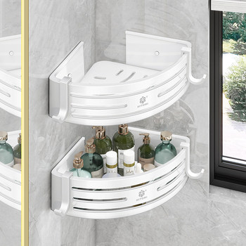 Bathroom Shelf Triangular Toilet No-Drill Wall-Mounted Corner Storage White Hanging Rack Washbasin Restroom