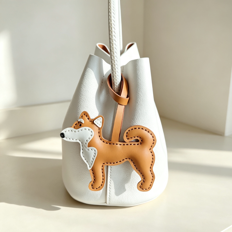 First-Layer Cowhide Leather, Hand-Stitched Shiba Inu Dog Pendant, Car Keychain, Cute Gift, Couple's Accessory