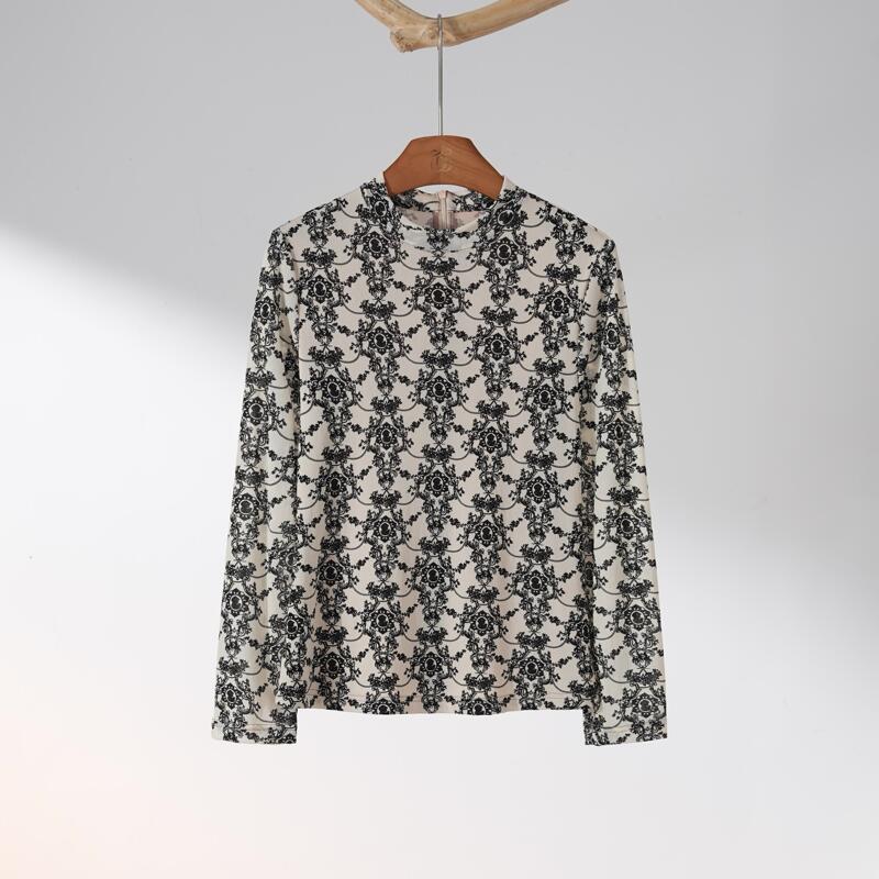 Xizi/[Nylon Baroque] Design-Inspired Pullover Classic Black and White Printed Top/Sybh1195