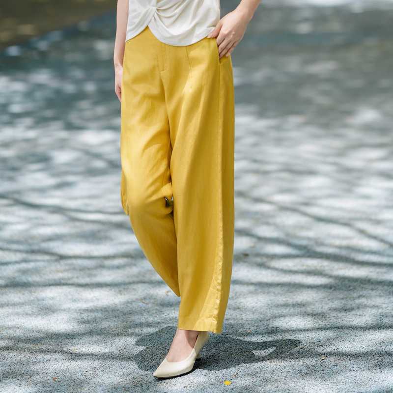 Xizi/[Golden Linen] Linen Lyocell Loose Casual Nine-Point Scythe Wide-Leg Pants for Women/Kzyf075