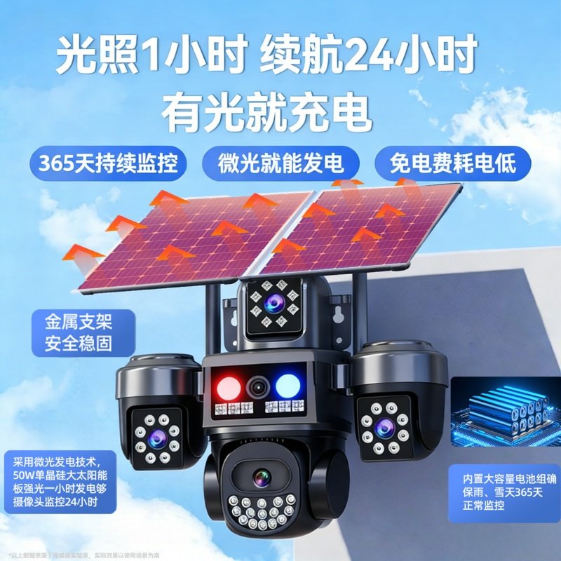 Solar-Powered Surveillance Camera, Outdoor Monitoring Camera, No Network Required, No Electricity, No Internet, High-Definition 20 Million Pixels