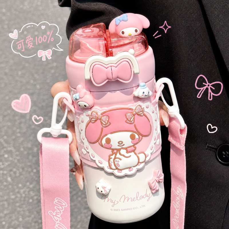 Japanese Sanrio My Melody Children's Thermos Cup, High Aesthetic Value, Girls' 316 Stainless Steel Portable Double-Drink Cup for Students