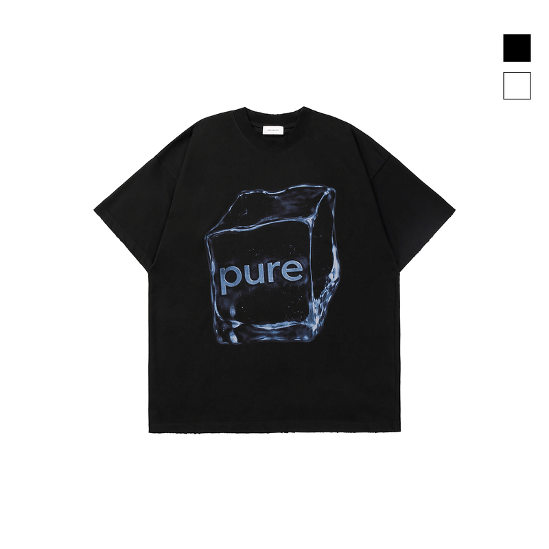 Chicken Rice Flower Studio's New 300g Ice Cube Print Washed Short-Sleeve T-Shirt, Same Style for Couples