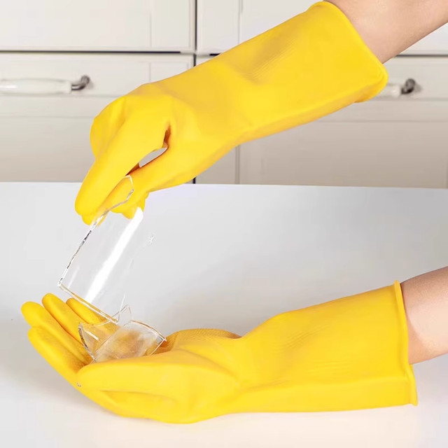 Cowhide Latex Gloves for Household Chores, Dishwashing, Kitchen Use, Durable Rubber, Thickened Silicone, Labor Protection, Wear-Resistant, Waterproof Work Gloves