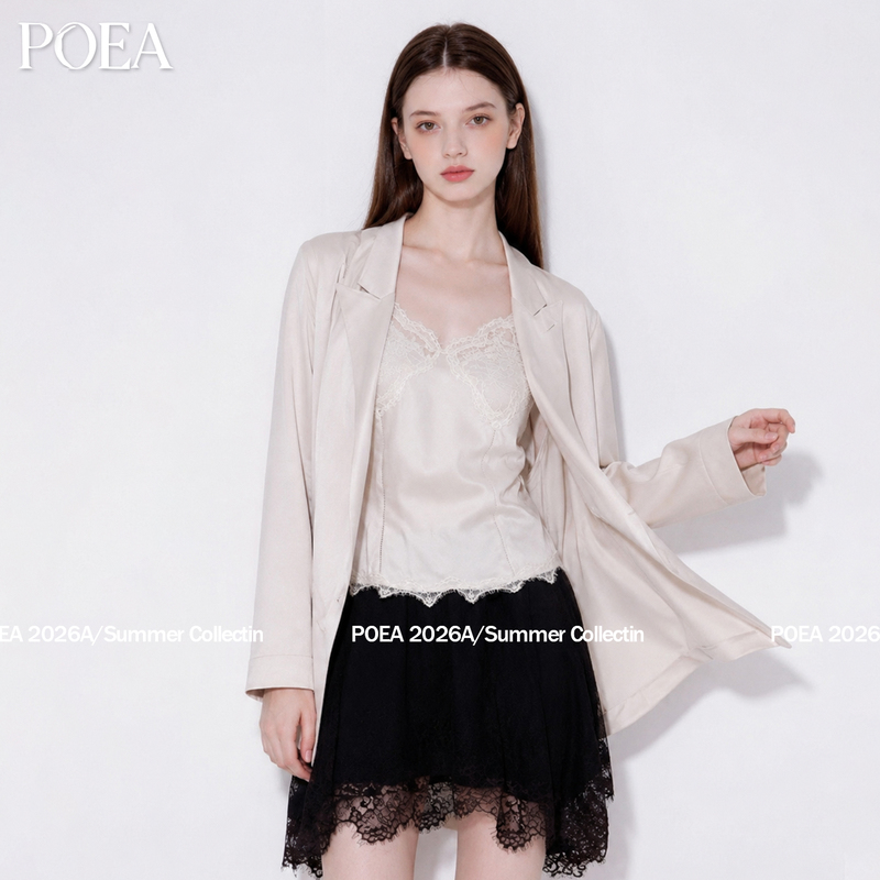 Poea Apricot-Colored Thin Suit with Lace Trim, Gentle Spaghetti Straps, Hazy Lace Short Skirt, Mature and Relaxed Style Set Poea Apricot-Colored Thin Suit with Lace Trim, Gentle Spaghetti Straps, Hazy Lace Short Skirt, Mature and Relaxed Style Set