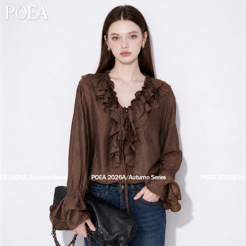Poea “Relief Painting” French Romantic Lace Ruffle Long Sleeve V-Neck Shirt for Women 26 Autumn Elegant Top Poea “Relief Painting” French Romantic Lace Ruffle Long Sleeve V-Neck Shirt for Women 26 Autumn Elegant Top