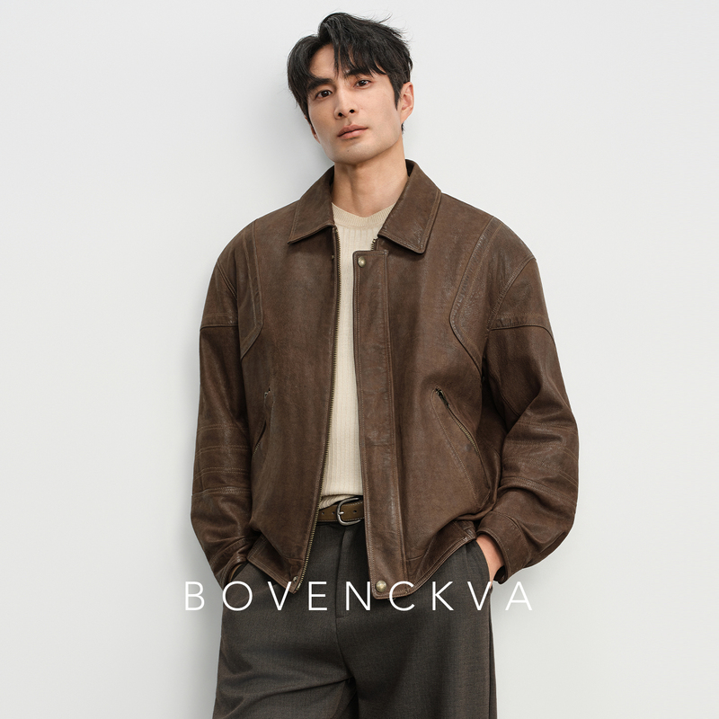 Vintage West Coast New Men's Genuine Leather Jacket Washed Goat Leather Distressed Lapel Motorcycle Leather Jacket Autumn Vintage West Coast New Men's Genuine Leather Jacket Washed Goat Leather Distressed Lapel Motorcycle Leather Jacket Autumn