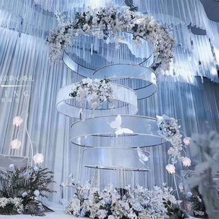 Wedding props ceiling ring crystal sun board five-ring song wedding stage decoration wrought iron square five-piece set